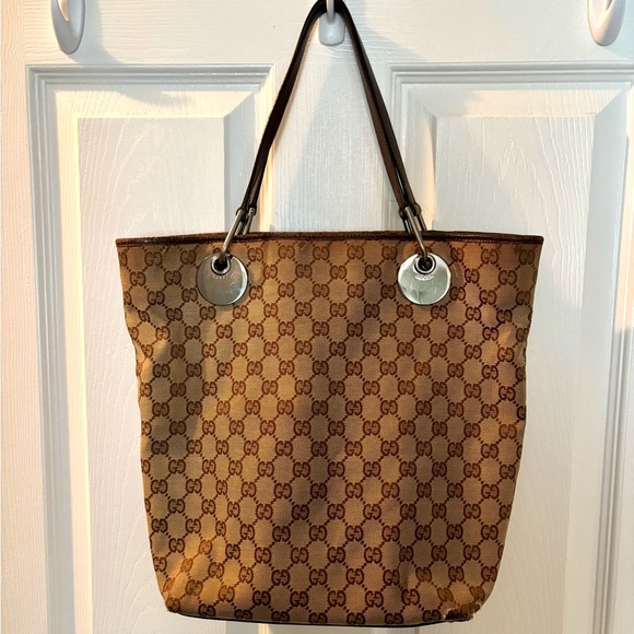 Gucci Handbags - Gucci Tan and Brown GG Monogram Tote
